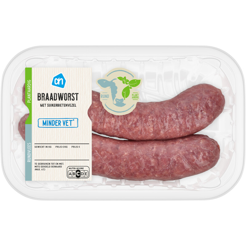 AH Braadworst minder vet 2 stuks