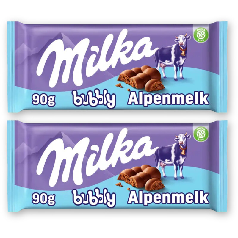 Milka Chocoladereep bubbly alpenmelk 2-pack