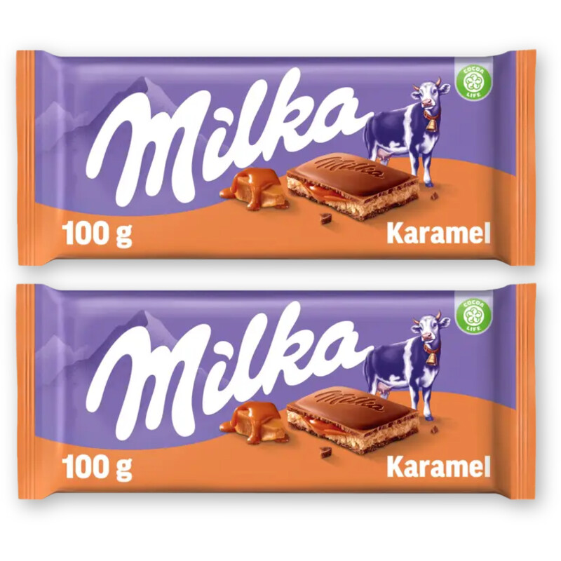 Milka Chocoladereep karamel 2-pack