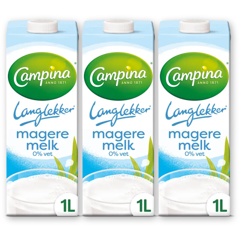 Campina Langlekker magere melk 0% vet 3-pack