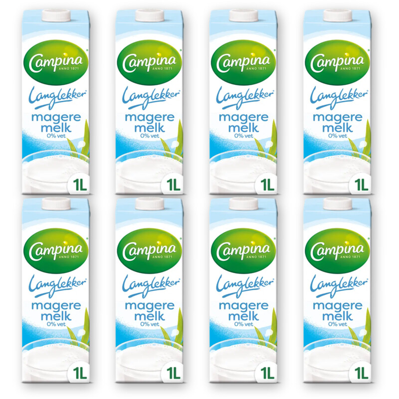Campina Langlekker magere melk 0% vet 8-pack