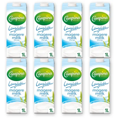 Campina Langlekker magere melk 0% vet 8-pack