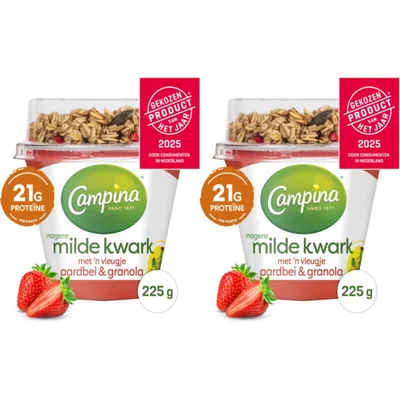Campina Magere milde kwark aardbei&granola 2-pck