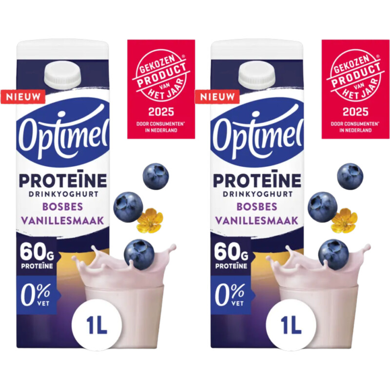 Optimel Drinkyoghurt protein bosbes vanil 2-pack