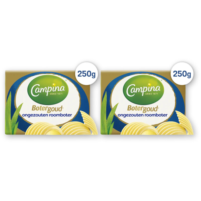 Campina Botergoud ongezouten roomboter 2-pack250
