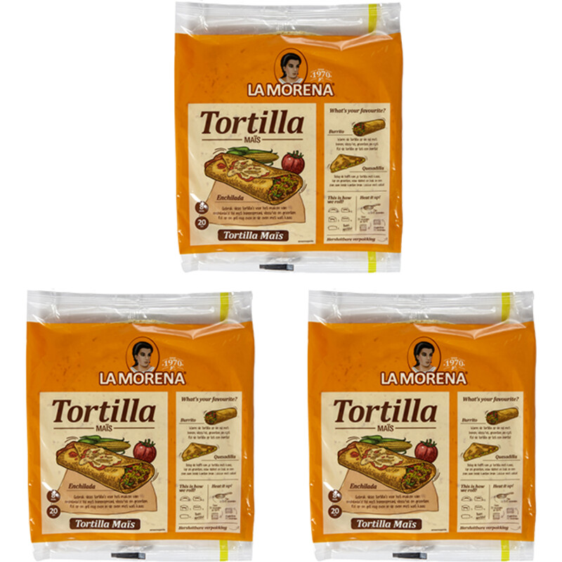 La Morena Tortilla wraps maismeel medium 3-pack