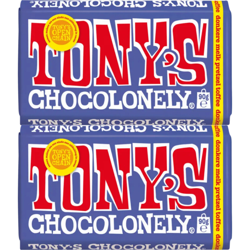 Tony's Chocolonely Reep donkere melk pretzel toffee 2-pack