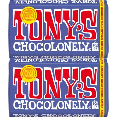 Tony's Chocolonely Reep donkere melk pretzel toffee 2-pack