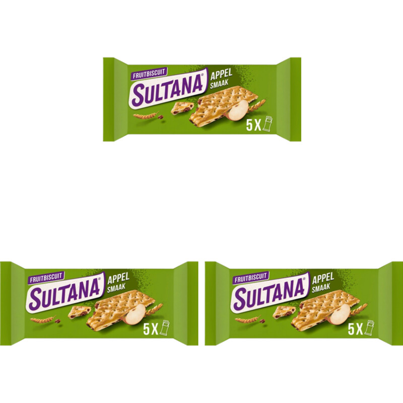 Sultana Fruitbiscuit appel smaak 3-pack