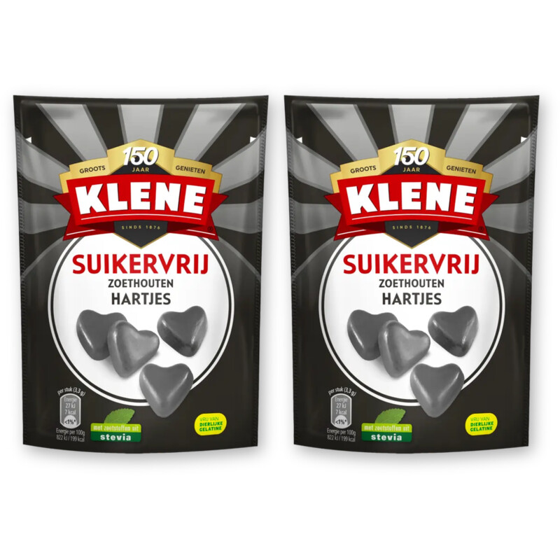 Klene Suikervrij zoethouten hartjes 2-pack