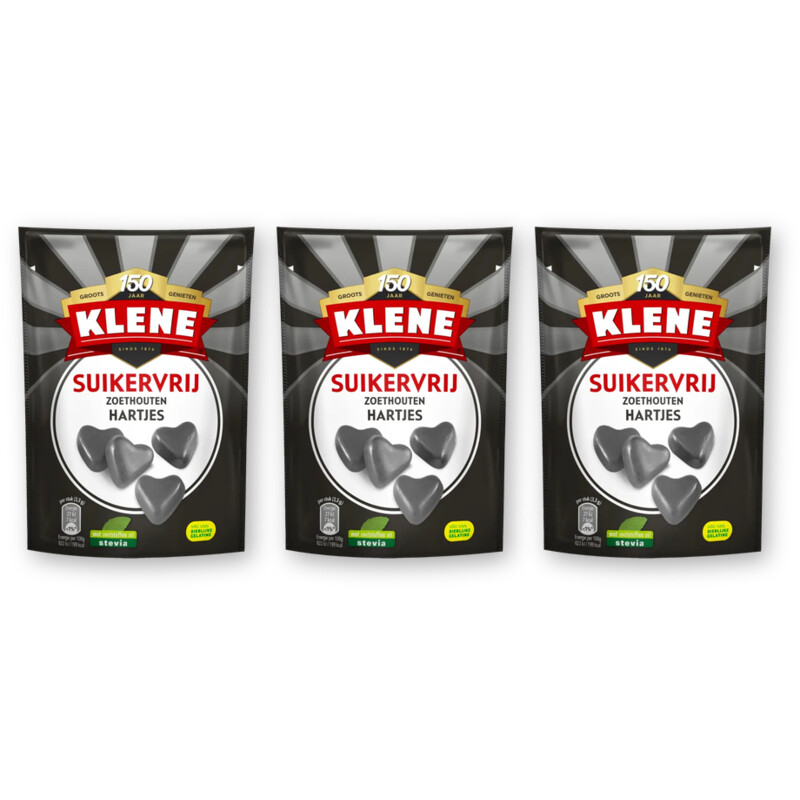 Klene Suikervrij zoethouten hartjes 3-pack