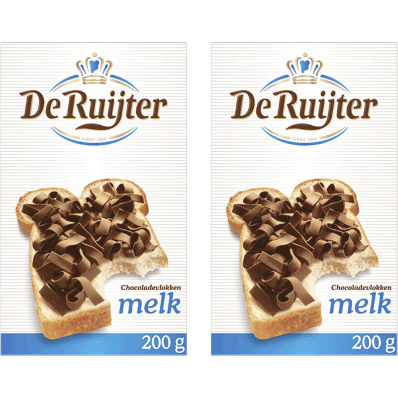 De Ruijter Chocolade vlokken melk 2-pack