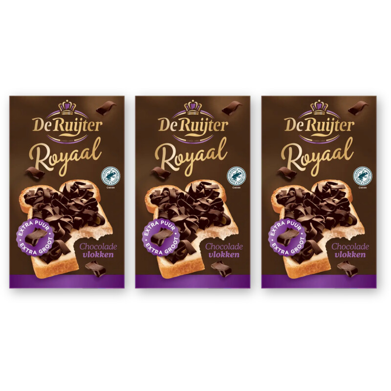 De Ruijter Royaal choco vlokken extra puur 3-pack