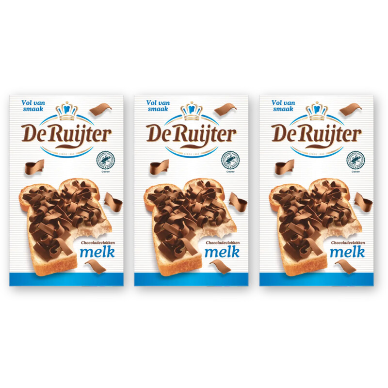 De Ruijter Chocolade vlokken melk 3-pack