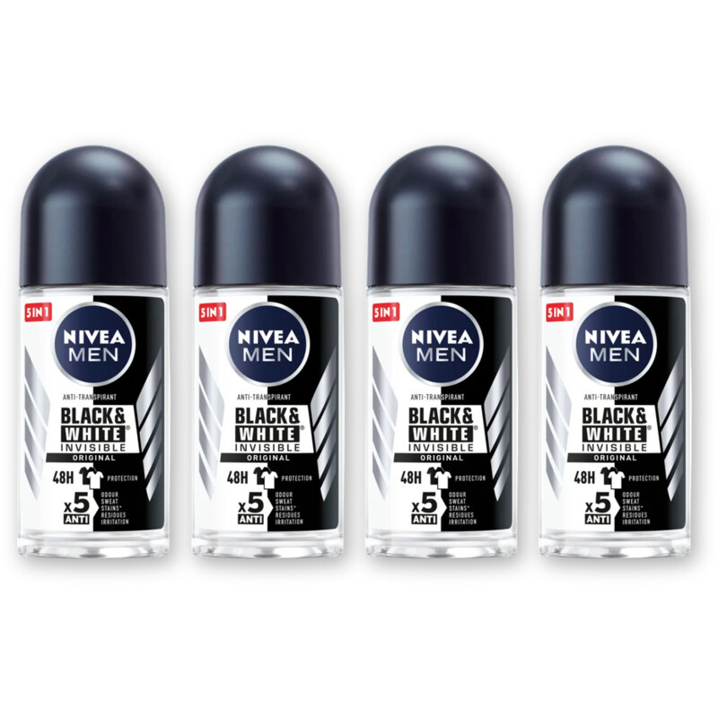 NIVEA Men black & white deodorant roller 4-pck