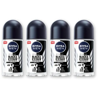 NIVEA Men black & white deodorant roller 4-pck