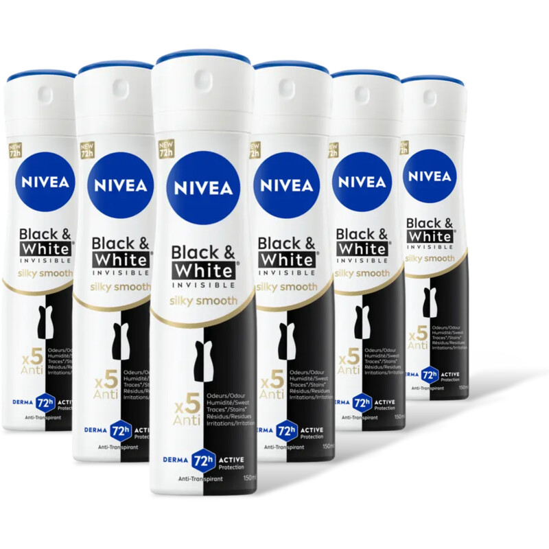 NIVEA Black & white silky smooth deo spray 6pk