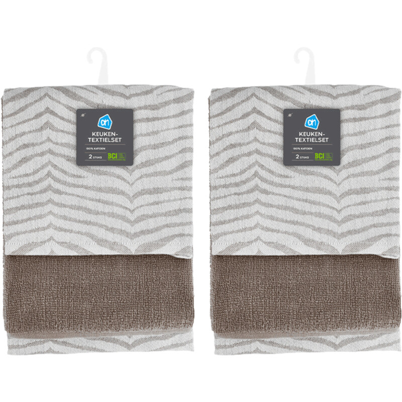 AH Keuken- en theedoek taupe set 2-pack