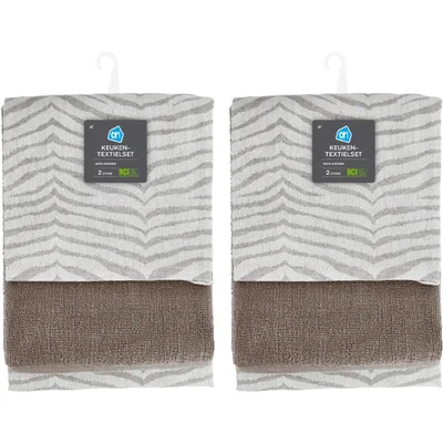 AH Keuken- en theedoek taupe set 2-pack