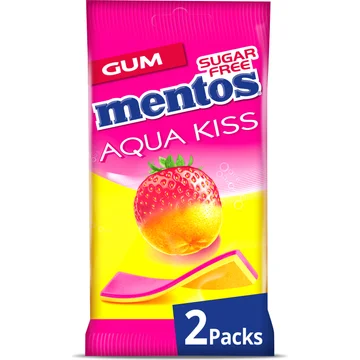 Mentos Gum Aqua Kiss Aardbei Mandarijn Suikervrij 2-pack