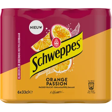 Schweppes Passievrucht-Sinaasappelsmaak 6 x 33 cl