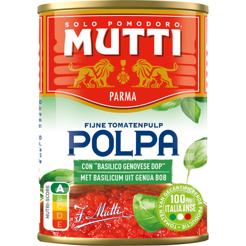 Mutti Polpa fijne tomatenpulp met basilicum