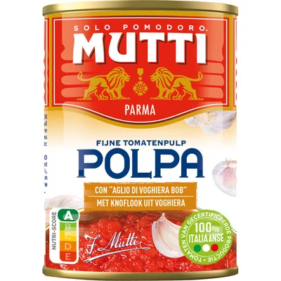 Mutti Polpa fijne tomatenpulp met knoflook