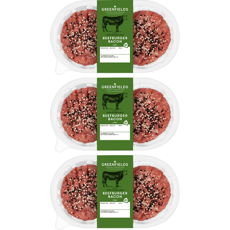 AH Greenfields Beefburger bacon 3-pack