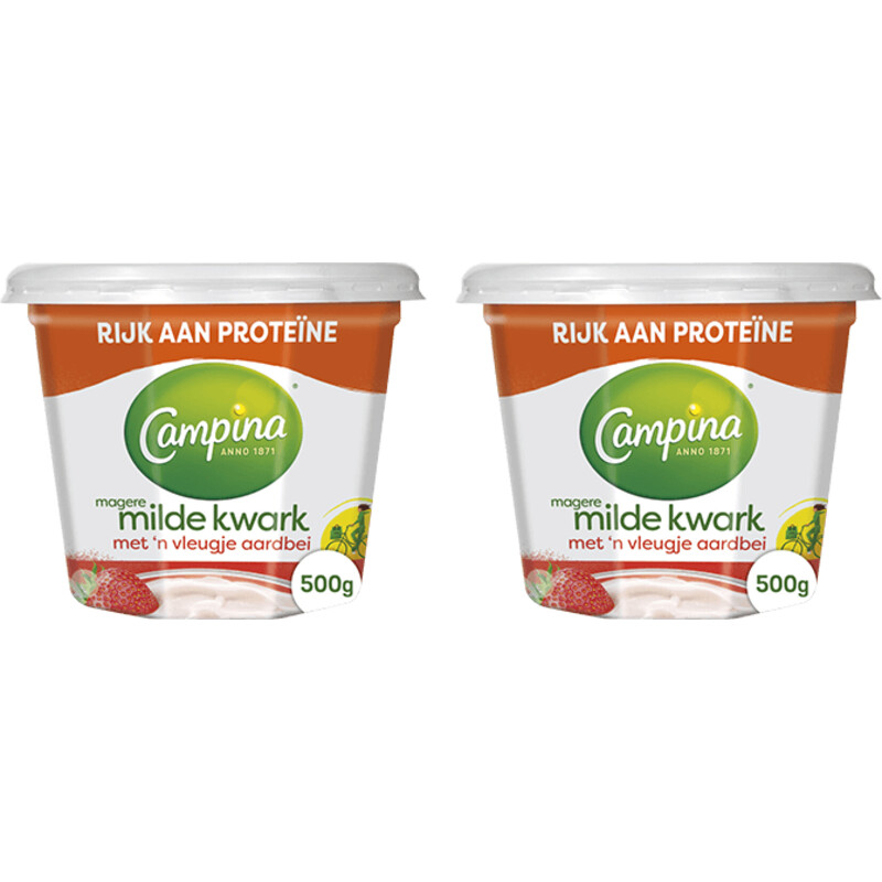 Campina Magere milde kwark aardbei 2-pack