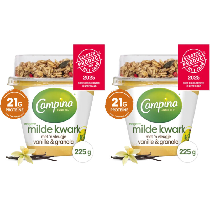 Campina Magere milde kwark vanil&granola 2-pack