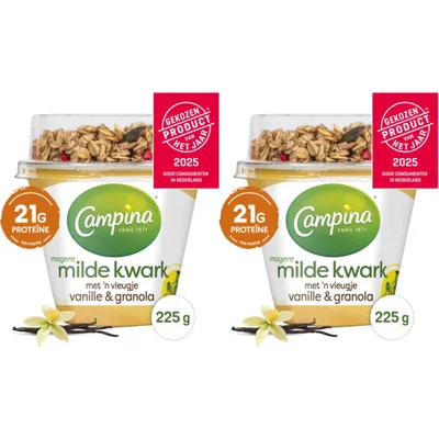 Campina Magere milde kwark vanil&granola 2-pack