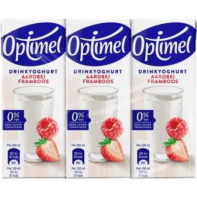 Optimel Langlekker drinkyoghurt aardbei framboos