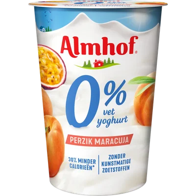 Almhof 0% vet yoghurt perzik-maracuja