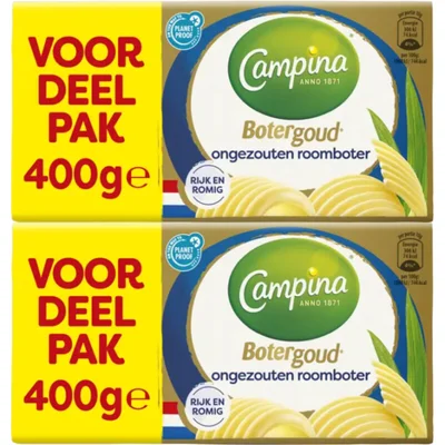 Campina Botergoud ongezouten roomboter 3-pack
