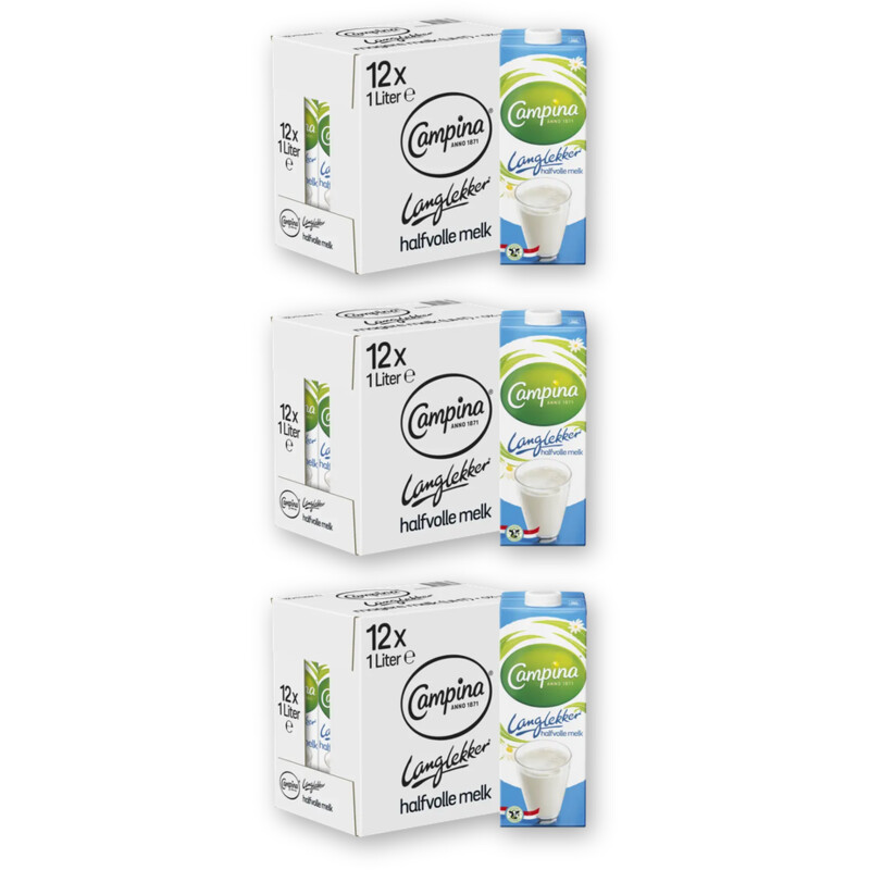 Campina Langlekker halfvolle melk 12-pack 3-pack