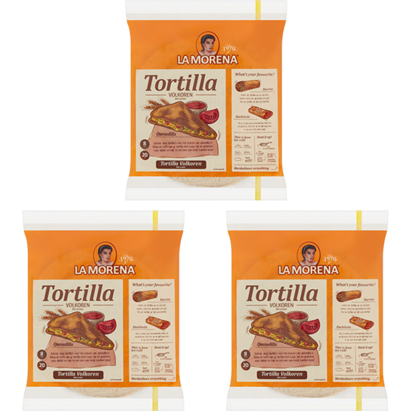 La Morena Volkoren tortilla's medium 3-pack