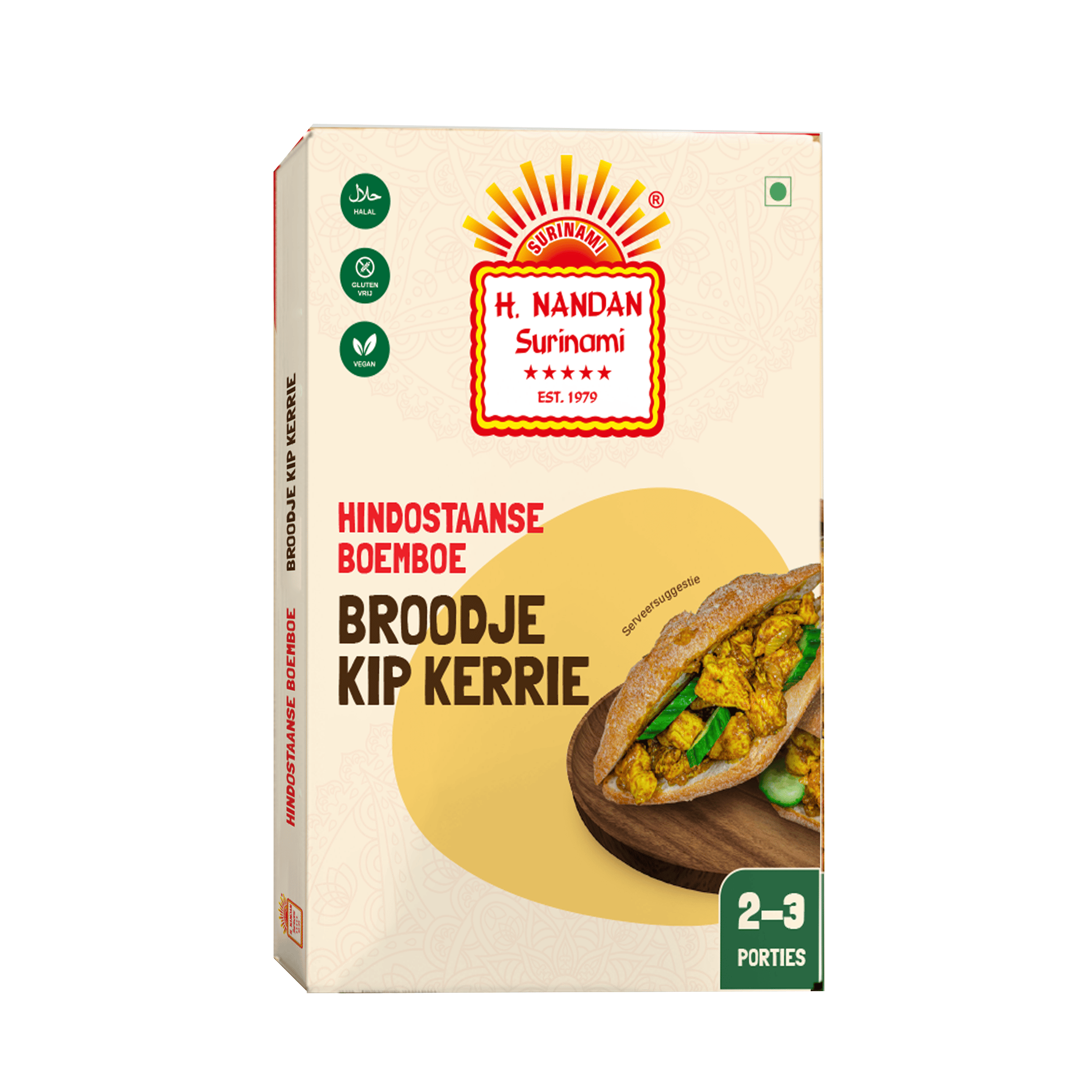 H. Nandan Hindostaanse boemboe broodje kip kerrie