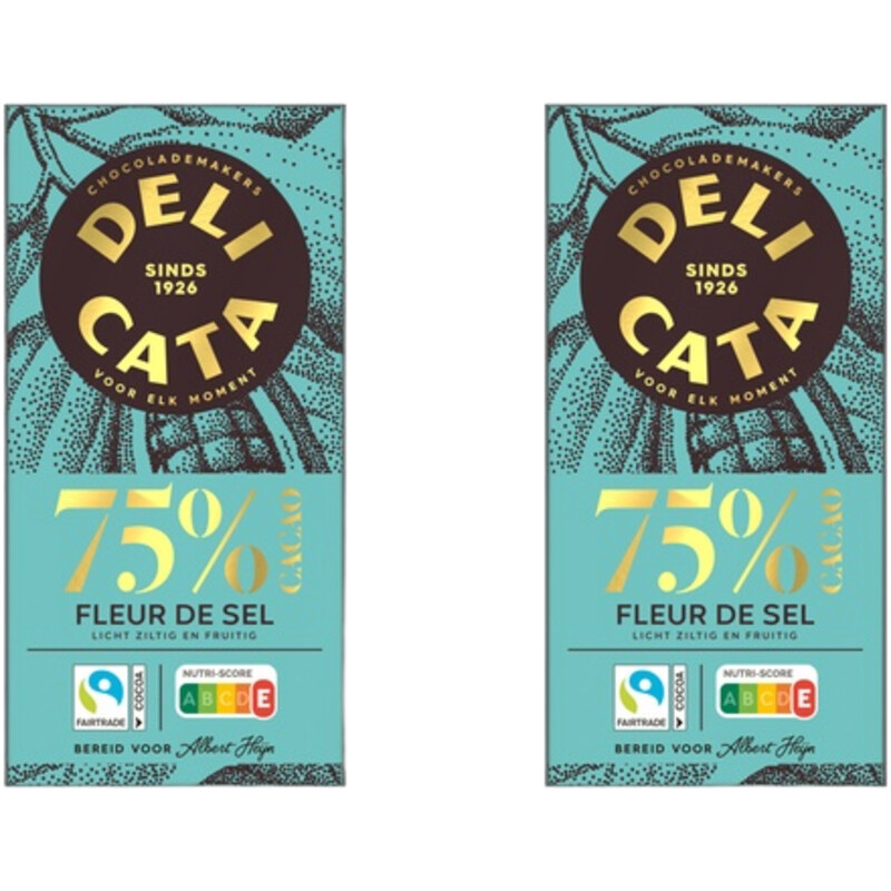 Delicata Reep puur fleur de sel 75% cacao 2-pack