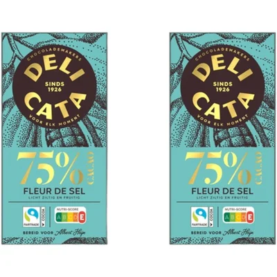 Delicata Reep puur fleur de sel 75% cacao 2-pack