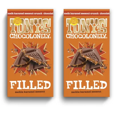 Tony's Chocolonely Filled melk karam zeezout crunch 2-pack