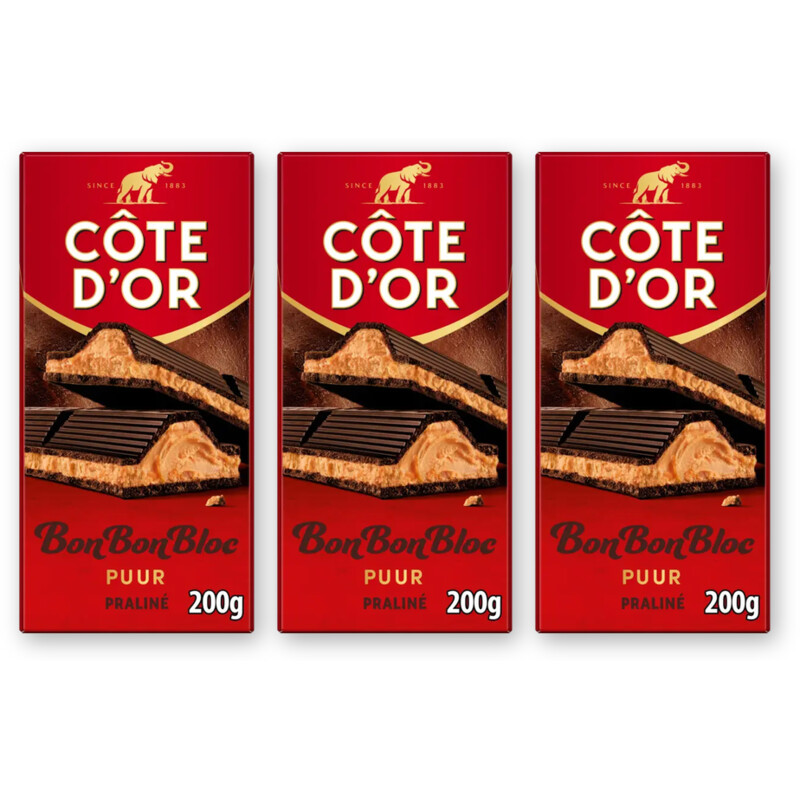 Côte d'Or BonBonBloc praliné puur 3-pack