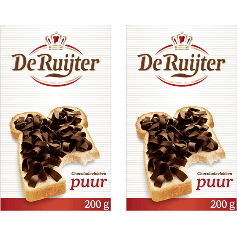 De Ruijter Chocolade vlokken puur 2-pack