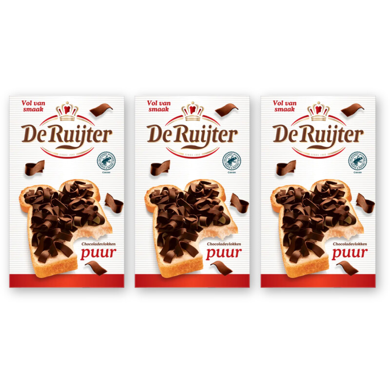 De Ruijter Chocolade vlokken puur 3-pack