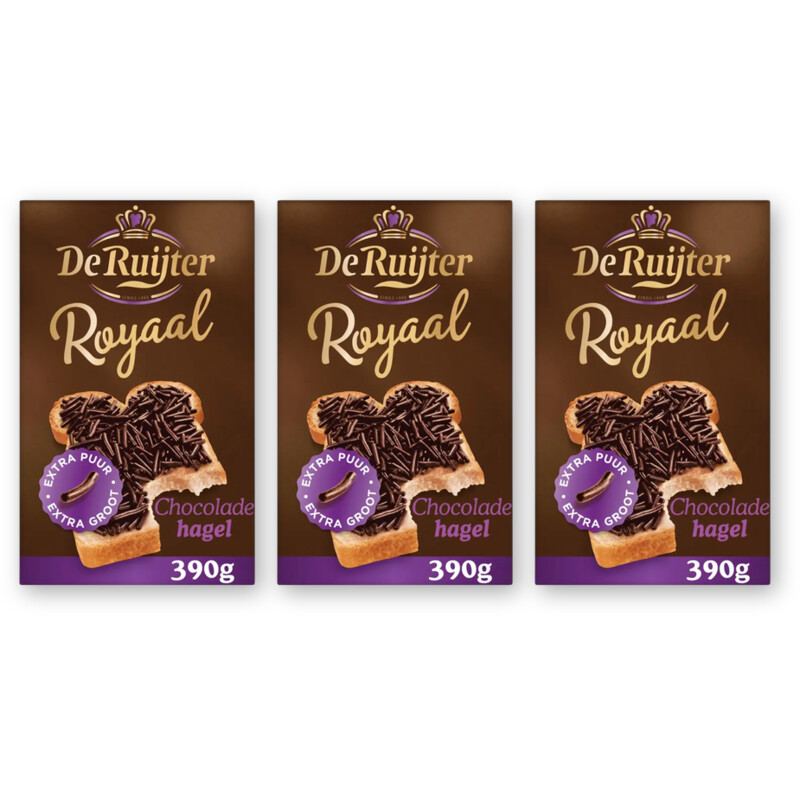 De Ruijter Royaal chocoladehagel extra puur 3-pack
