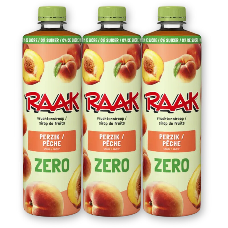 Raak Vruchtensiroop perzik zero sugar 3-pack
