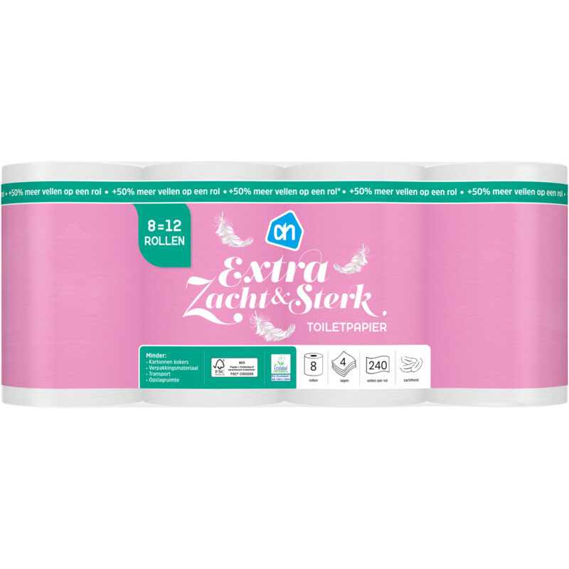 AH Toiletpapier 4-laags 8=12 rollen