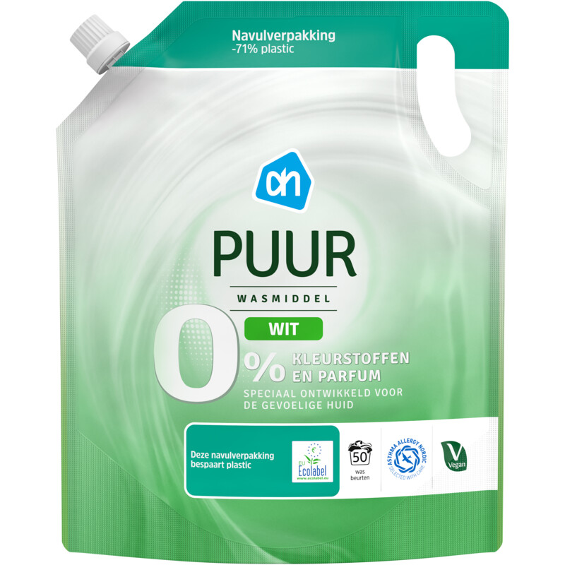 AH Puur wasmiddel wit navulling