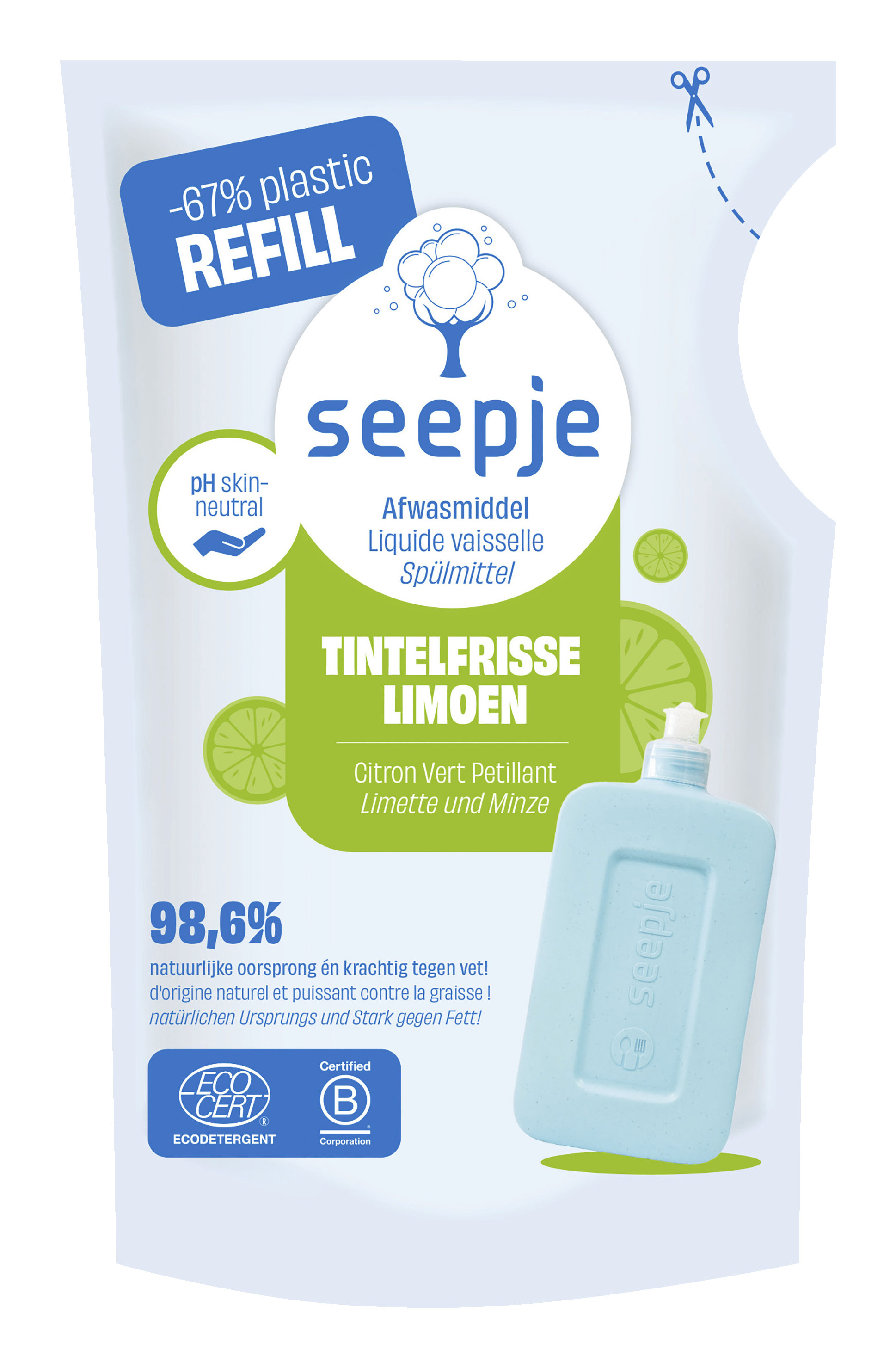 Seepje Afwasmiddel tintelfrisse limoen refill