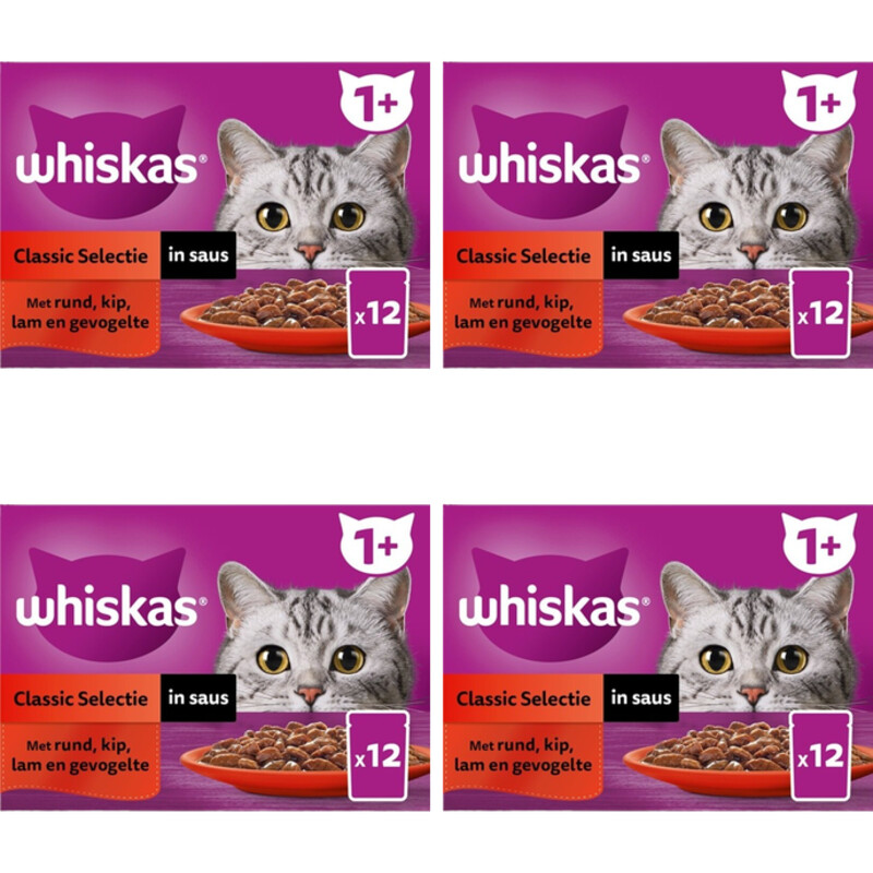 Whiskas 1+ Classic selectie in saus 4-pack