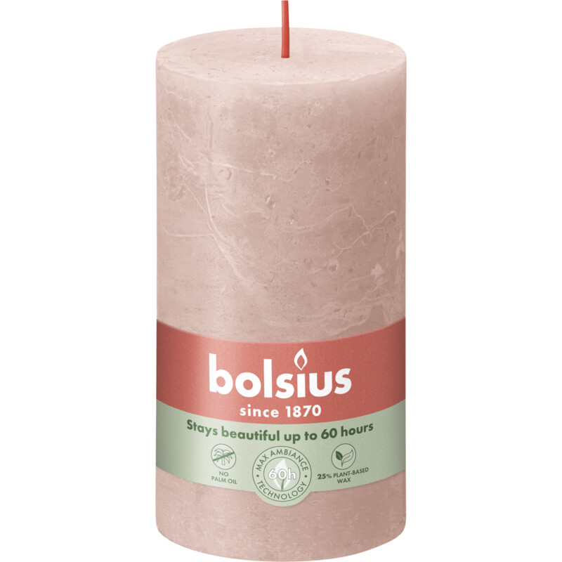 Bolsius Rustieke kaars 13cm misty pink